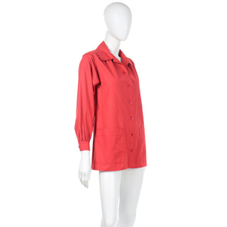 Iconic 1970s YSL Yves Saint Laurent Vintage Red Cotton Shirt Artist Smock Top