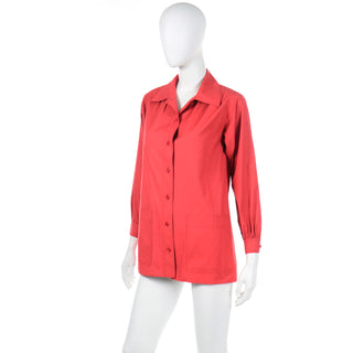 1970s YSL Yves Saint Laurent Vintage Red Cotton Shirt Artist Smock Top 70s