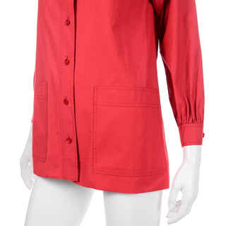 1970s YSL Yves Saint Laurent Vintage Red Cotton Shirt Artist Smock Top Button front shirt