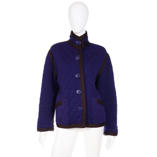 1980s Yves Saint Laurent Reversible Indigo Blue Purple Wool Quilted Jacket