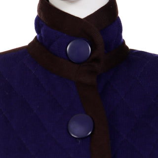 1980s Yves Saint Laurent Reversible Blue Purple Wool Quilted YSL Jacket 