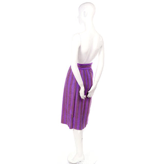 1970s Yves Saint Laurent YSL Vintage Purple Striped Skirt w/ Belt
