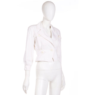 1986 Yves Saint Laurent White Cropped Cargo Style Jacket 1980s