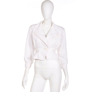 1986 Yves Saint Laurent White Cropped Cargo Style Jacket with cinched waist