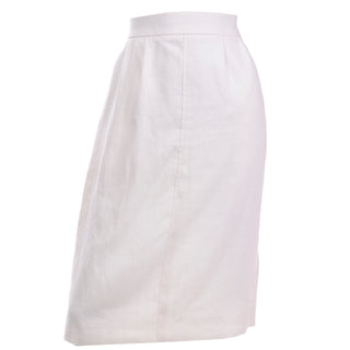 YSL Vintage Yves Saint Laurent White Linen Pencil Skirt high waisted w pockets