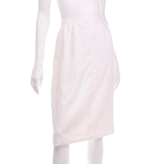 YSL Vintage Yves Saint Laurent White Linen Pencil Skirt w pockets