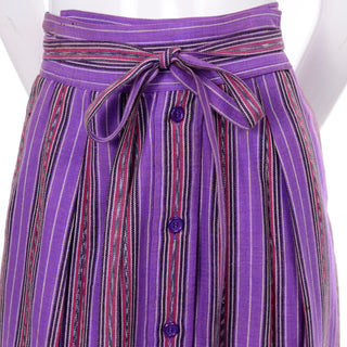1970s Yves Saint Laurent YSL Striped Purple Cotton Skirt