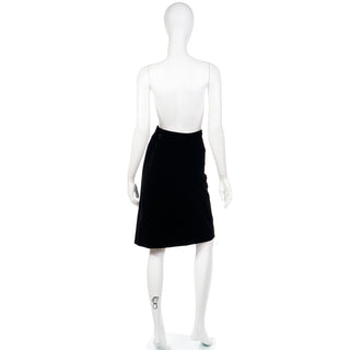 80's Yves Saint Laurent Black Velvet Knee Length Skirt