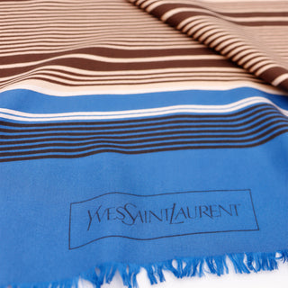 1970s Yves Saint Laurent Blue & Brown Stripe Printed Scarf