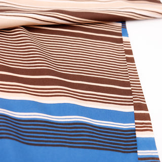 1970s YSL Vintage Yves Saint Laurent Blue & Brown Striped Silk Scarf