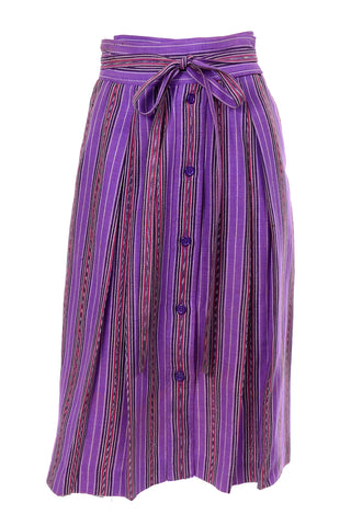 1970s Yves Saint Laurent Vintage Purple Striped Cotton Skirt Size