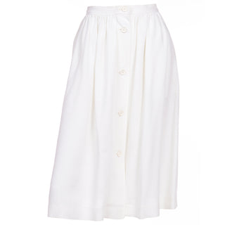 1980s Yves Saint Laurent White Linen Button Front Skirt Fr 40