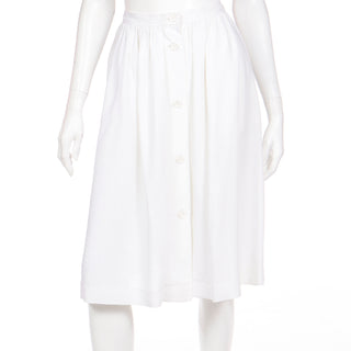 1980s Yves Saint Laurent White Linen Button Front Skirt YSL France