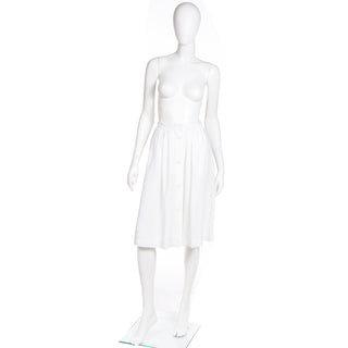 1980s Yves Saint Laurent White Linen Button Front Skirt Made in France