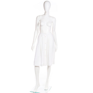 1980s Yves Saint Laurent White Linen Button Front Skirt Size Small