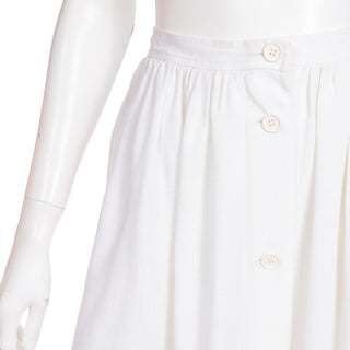 1980s Yves Saint Laurent White Linen Button Front Skirt YSL Modig Collection