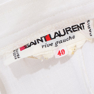 1980s Yves Saint Laurent White Linen Button Front Skirt Rive Gauche