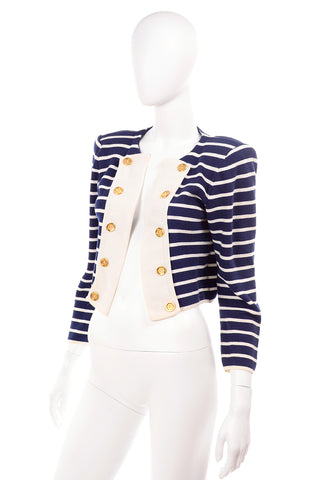 Vintage Yves Saint Laurent Navy Blue & White Striped Cotton Jacket Top M