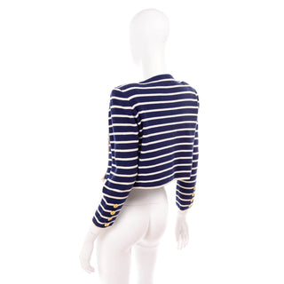 Yves Saint Laurent Navy & White Stripe Cotton Open Front Jacket