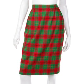 1995 Yves Saint Laurent Red & Green Plaid Cashmere & Wool Skirt Suit 2 pc
