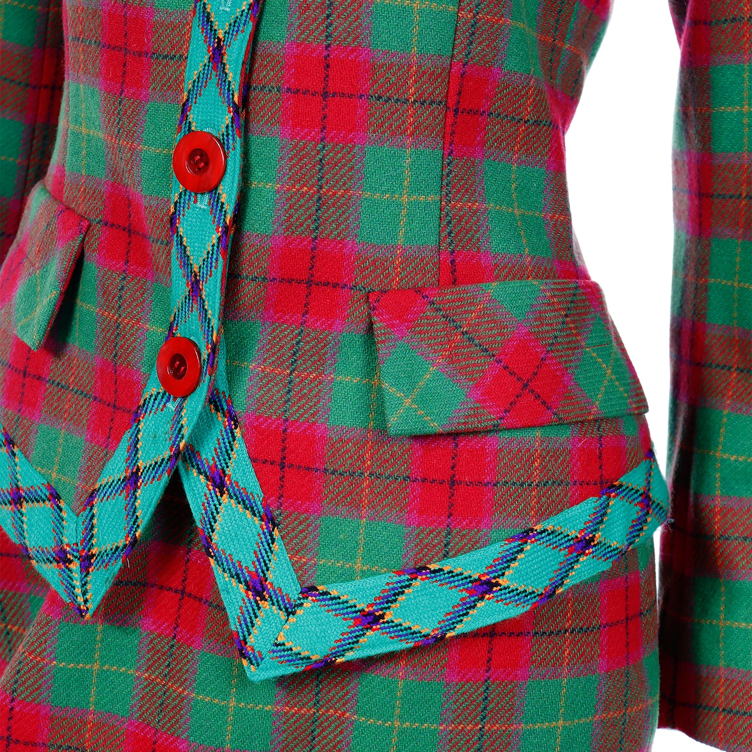 Red & Navy Wool Blend Tweed Maxi Skirt Suit