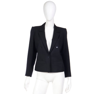 1980s Yves Saint Laurent Vintage Black Wool Cropped Jacket YSL