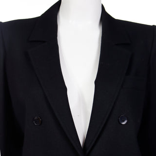 1980s Yves Saint Laurent Vintage Black Wool Cropped Jacket Sz M L