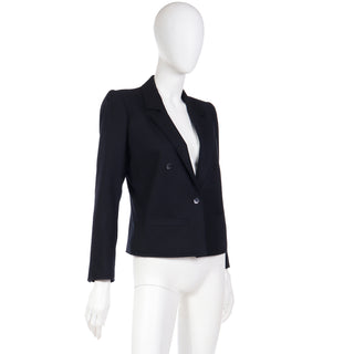 1980s Yves Saint Laurent Vintage Black Wool Cropped Jacket Size M/L