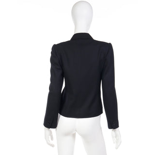 1980s Yves Saint Laurent Vintage Black Wool Cropped Jacket M/L