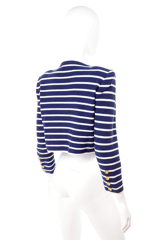 Vintage Yves Saint Laurent Navy Blue & White Striped Cotton Jacket Top Open front