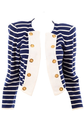 Vintage Yves Saint Laurent Navy Blue & White Striped Cotton Jacket Top