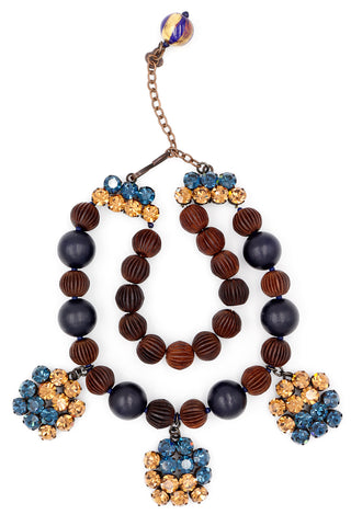 1980s Yves Saint Laurent Vintage Brown Gold & Blue Statement Necklace