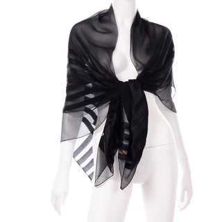 Yves Saint Laurent Foulards Silk Oversized Large Black Sheer Scarf or Shawl Wrap YSL logo