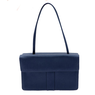 1980s Yves Saint Laurent Midnight Blue Silk Bag Double Compartment Handbag