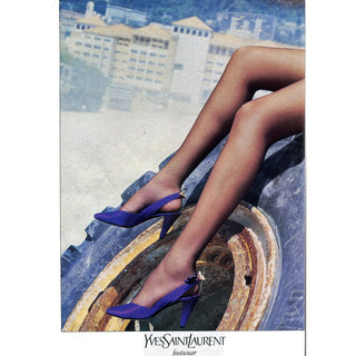 1985 Yves Saint Laurent Documented Purple Satin Rhinestone Slingback YSL Shoes 8M