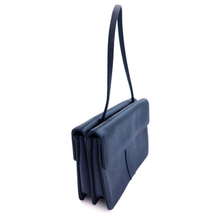 1980s Yves Saint Laurent Midnight Blue Silk Double Compartment Bag Handbag 