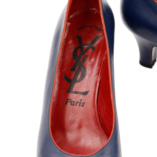 YSL Pumps Yves Saint Laurent Vintage Navy Blue Shoes With Red Leather Interior