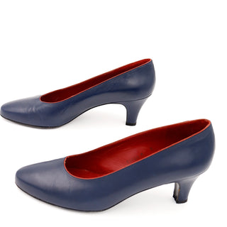 YSL Pumps Yves Saint Laurent Vintage Navy Blue With Red Leather Trim