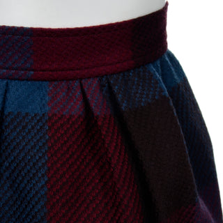 1980s Yves Saint Laurent Red & Blue Plaid Wool Vintage Skirt size 8 with pockets