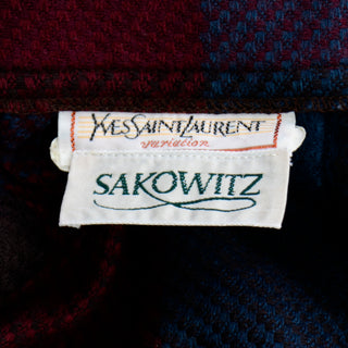 1980s Yves Saint Laurent Red & Blue Plaid Wool Vintage Skirt Sakowitz