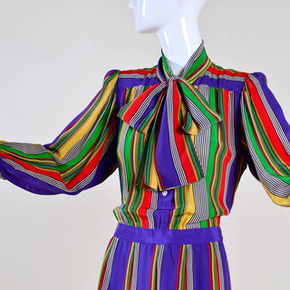 1980's vintage striped Yves Saint Laurent Rive Gauche Dress pussybow