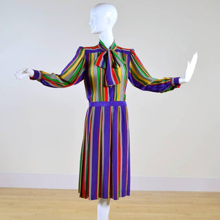 Striped silk vintage 1980's Yves Saint Laurent dress