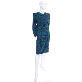 Abstract design vintage YSL wool dress 1980s