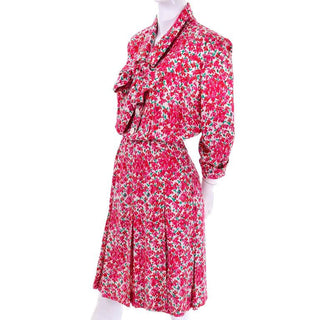 70's YSL pink floral dress and matching sash vintage womens