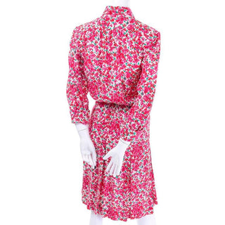 Yves Saint Laurent 70's Silk Dress with pink flowers and matching belt sash