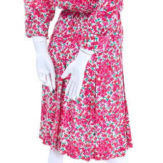 Pink floral pattern silk Yves Saint Laurent 1970's vintage dress