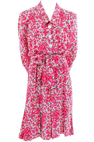 Pink floral silk Yves Saint Laurent vintage women's dress from the 1970's