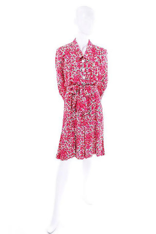 1970s Yves Saint Laurent YSL pink floral silk pleated dress