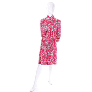 Vintage Yves Saint Laurent YSL 1970's pink floral silk dress size 10