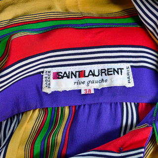 1980's Yves Saint Laurent Rive Gauche Made in Paris France Vintage Silk Striped Dress size 36